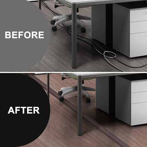 Cord Covers for Wires on Floor 6FT, LZEOY Cord Cover Floor, Wood Black Floor Cable Management, Cable Protector Prevent Cable Trips Floor Cable Covers for Cords, Cable Cavity: 0.47" (W) x 0.24" (H) - Image 4