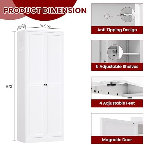 AQY Metal Pantry Cabinet, 72" White Kitchen Storage Cabinet with Doors - Image 3