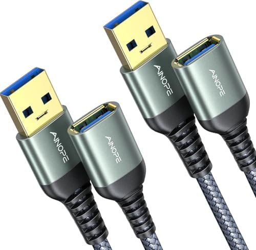 AINOPE 2 Pack USB Extensions Cable High Speed USB 3.0 Extension Cord Type A Male to Female Sturdy Braided Material Fast Data Transfer Compatible with USB Keyboard,Mouse,Flash Drive,Grey,3.3FT+3.3FT by AINOPE10yearsforphoneaccessories