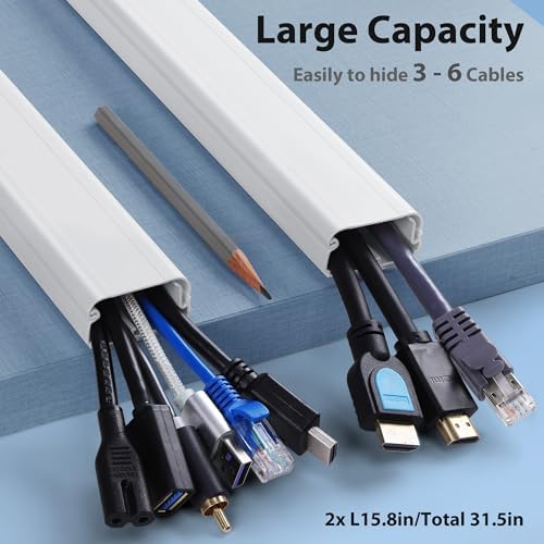 ZhiYo 32in White Cord Cover, TV Cord Hider for Wall Mount, 1.5inW x 0.75inH - Image 2
