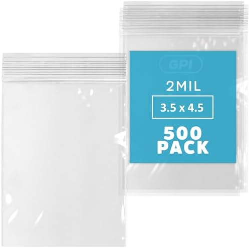 3.5" x 4.5" Zip Bags, 500 Pack, 2 Mil, Reclosable for Business Cards, GPI by GPI+POLY