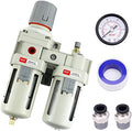 RIH Pneumatics 1/2" NPT Compressed Air Filter Regulator Lubricator Combo Water/Oil Trap Separator - Gauge(0-150 psi), Semi-Auto Drain, Poly Bowl,Bracket - 3 in 1 Two Unit (1/2" NPT) by RIHRightPneumatic
