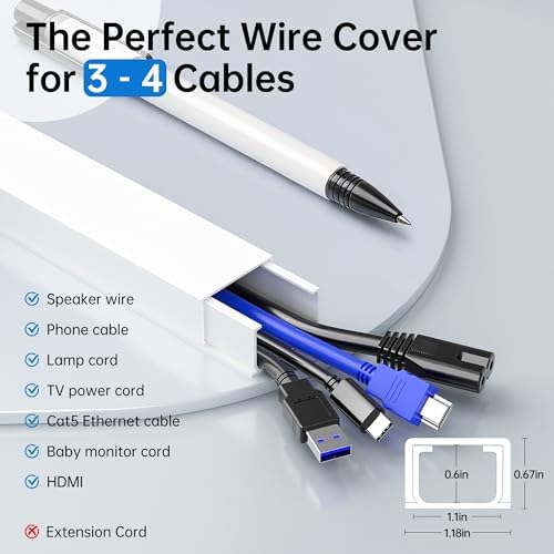 Delamu Cord Hider, 471in Total Cord Covers for Wires on Wall, Paintable Cable Cover for Wall Mounted TV, Easy Install Cable Raceways to Hide 3-4 Cords, 30 Pack, Each 15.7"L x 1.18"W x 0.67"H, White - Image 2