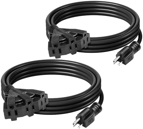 BN-Link's 2 Pack Outdoor Extension Cord Set is Ideal for Holiday Yard Decorations and Garden Equipment. with Three outlets You can Plug in Loads up to a Total of 13amps/1625watts. (Black, 10ft) by BN-LINK