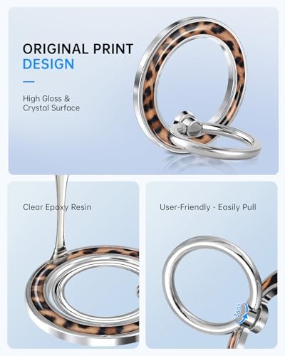Magnetic Phone Ring Holder, Cute Magnetic Phone Grip, Leopard - Image 3