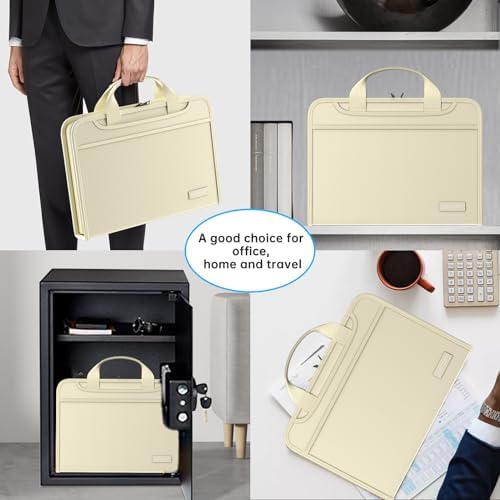 ENGPOW Accordion File Organizer,Fireproof Expanding File Folder with Multi Pockets,13 Pockets Document Organizer Bag with Handle & Labels,Portable Home Travel Safe Storage for Letter A4 Files,Beige - Image 6