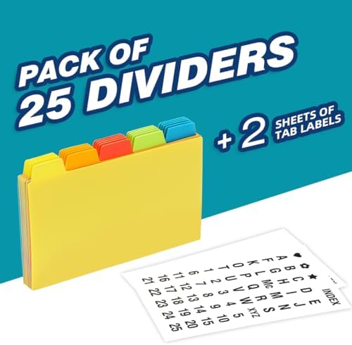 Chell 3"x5" Plastic Index Card Dividers, Primary Colors, 25 Pack - Image 2