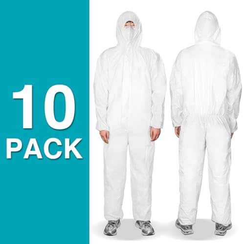 FURWEY Hazmat Suits 1/10 Pack Disposable Coveralls, with Elastic Wrists, Ankles and Hood, Available in 4 sizes - Image 2
