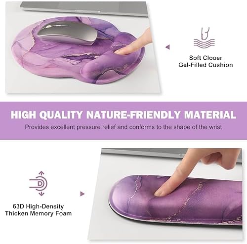 ToLuLu Desk Mat, XXL Large Mouse Pad Wrist Support Set，4 in1 Gaming Mousepad Desk Pad+ Ergonomic Mouse Pad with Wrist Rest + Keyboard Wrist Rest+Coaster for Women Home Office Computer, Purple Marble - Image 4