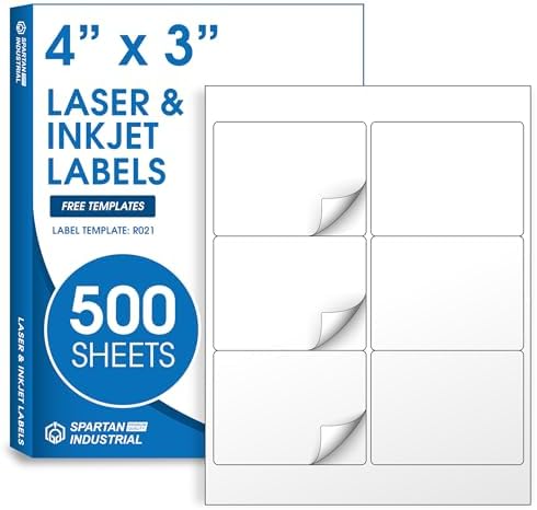 4" X 3" Matte White Printable Mailing Labels (500 Sheets, 3000 Stickers) by SpartanIndustrial