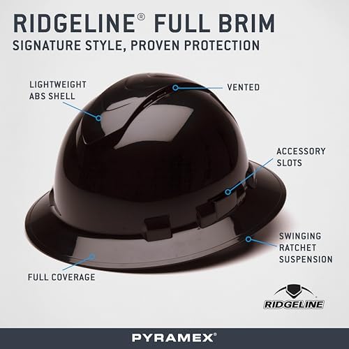 Pyramex Ridgeline Full Brim Hard Hat 4 Point Ratchet Vented - Image 5