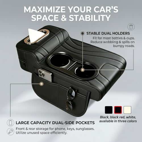 Car Center Console Cover, Microfiber Leather Armrest Cushion Black - Image 6