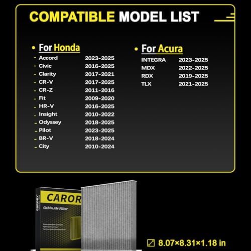 Cabin Air Filter w/Activated Carbon for Honda 2017–2025 CR-V, 2016–2025 Civic, 2009–2020 Fit, 2016–2025 HR-V, 2018–2025 Odyssey, 2010–2022 Insight, 2019–2025 RDX, 2022–2025 MDX, and More, CF182 - Image 3