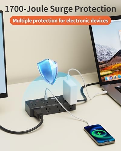 DEPOW Surge Protector Power Strip with 8 Outlets 4 USB Ports (2 USB C),5 FT - Image 3