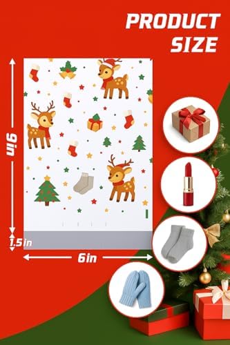 POLYSELLS 100 Pcs 6x9 Cute Poly Mailers Waterproof Self-Sealing Holiday Shipping Bags for Clothing & Gifts - Image 2