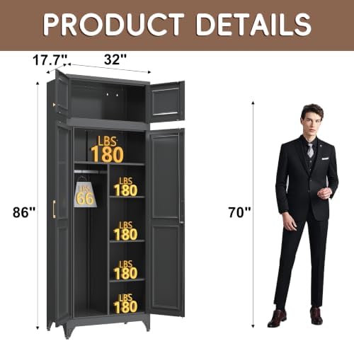 SteeLoong Armoire Wardrobe Closet,86" H Wardrobe Cabinet with Locking Doors - Image 3