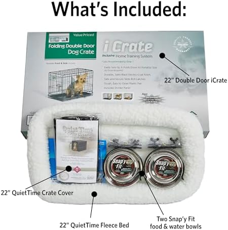 MidWest Homes for Pets XS Double Door iCrate Starter Kit, 22-inch Dog Crate Bundle for Extra-Small Dogs, Includes Cage, Pet Bed, 2 Bowls and Privacy Cover - Image 2