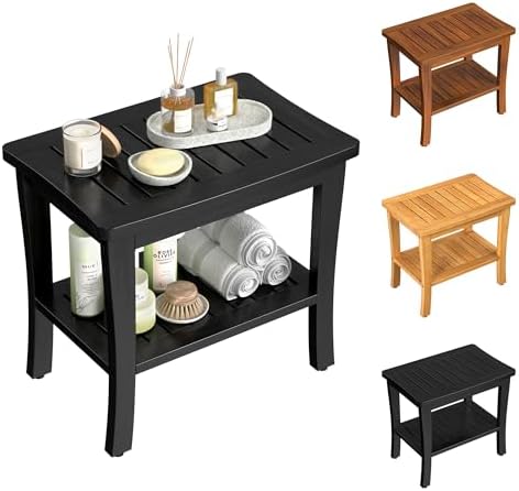 Extra Bamboo Black Shower Bench Stool Waterproof Shower Chair Spa Bath Seat Extra Big Best Hardwood Bathroom Gadgets Seat Father Day Dad Parents Stepdad Christmas Xmas Happy Birthday Gifts Ideal by Greenual