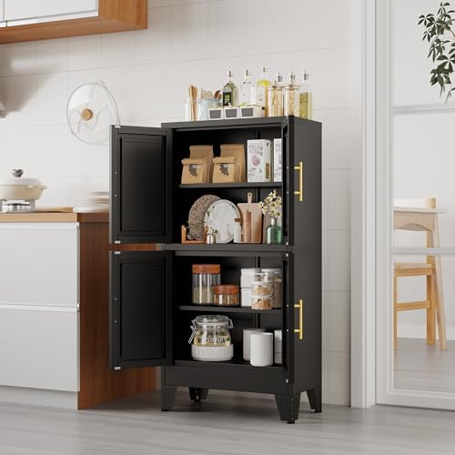 GAIOUS 47.25" Metal Storage Cabinet, Black Kitchen Food Cabinet with 4 Door - Image 5