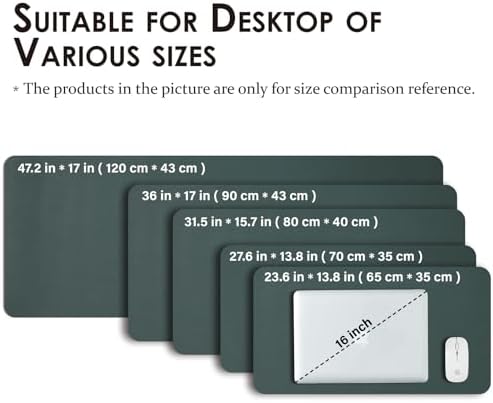 Large Desk Mat - 47.2"x 17" Non-Slip PU Desk Pad for Office and Home - Ideal for Large Mouse Pad and Desk Mats on Top of Desks(Dark Green) - Image 5
