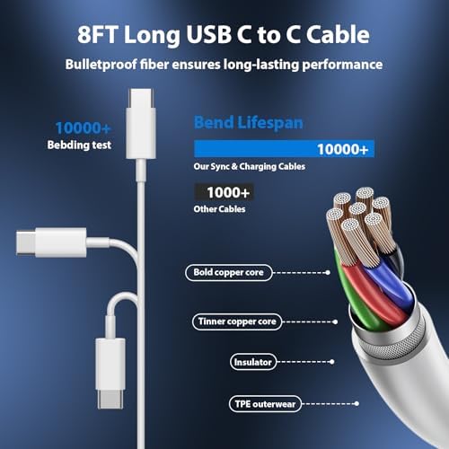 Phone 17 16 15 Charger Fast Charging Type C Chargers USB C Fast Charger Block & Phones 17 Charger Cord 8FT Long USB C Charging Cable for i.Phone 17/17 Pro/17 Pro Max/Air/Phone 16 15 Pro Max,White - Image 4
