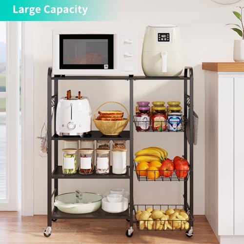 HapiRm Rolling Kitchen Microwave Cart - 4 Tier Microwave Table Stand with Pull-Out Baskets, Coffee Bar Baker's Rack with Wheels Rolling Storage Cart Organizer Shelf for Living Room Office, Balcony - Image 2