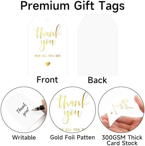 joycraft Thank You Tags with String, 50Pcs Gold Foil Gift Tags, 3x2 in - Image 3