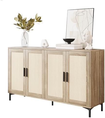 JASIWAY Buffet Cabinet with Storage, 48" Rattan Coffee Bar Cabinet Station by JASIWAY