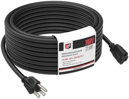 EP 75 FT Outdoor Extension Cord, 16/3 SJTW Heavy Duty Black, ETL Listed by ENERGYPRO
