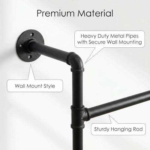 Industrial Pipe Clothing Rack, Wall Clothes Rack, Garment Bar, Hanging Rod - Image 4