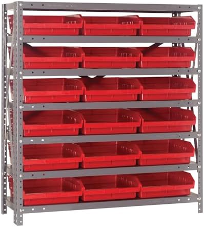 Quantum Storage Systems 1839-110RD Steel Shelving Unit with 4" Shelf Bins, 18" D x 36" W x 39" H, Red by QuantumStorageSystems