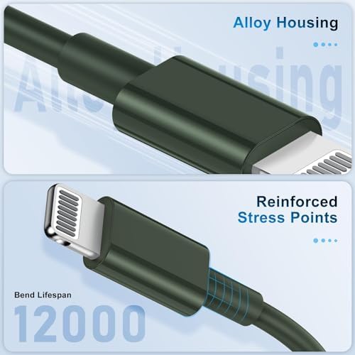 3 Pack Apple MFi Certified Charger Cable 6Ft, Lightning to USB Cable Cord 6 Foot, 2.4A Fast Charging,Apple Phone 6 Feet Long Chargers for iPhone 14/13/12/11/X/XS/XR/SE/8/7/6/5 Plus Pro Max Mini Olive - Image 3