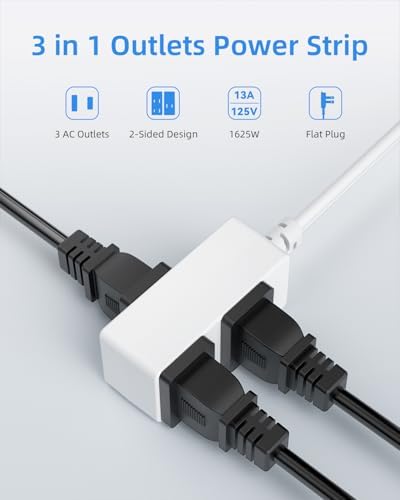 Flat Plug Extension Cord 3-Packs 3Ft White - 2-Prong Power Strip with 3 Polarized Outlets & Tamper Guard, 16/2 AWG 13A/1625W - Image 2