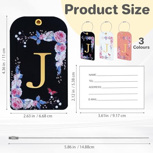 3 Pack Luxury Floral PU Leather Luggage Tags, Travel Accessories Gift (J) - Image 3