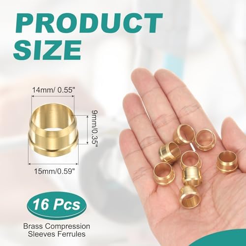 PATIKIL 12 mm OD Tube Compression Sleeves Ferrules, 16 Pack Brass Ferrule Compression Fittings for Water Oil Air Pipes - Image 2