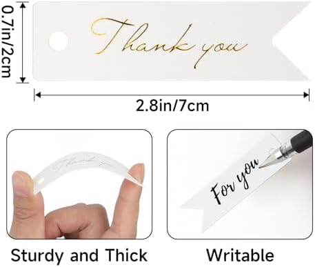 G2PLUS High-end Metallic Gold Thank You Tags, 100PCS 2.8'' x 0.8'' Gift Tags with String for Arts and Crafts,Gift Wrapping (White) - Image 2