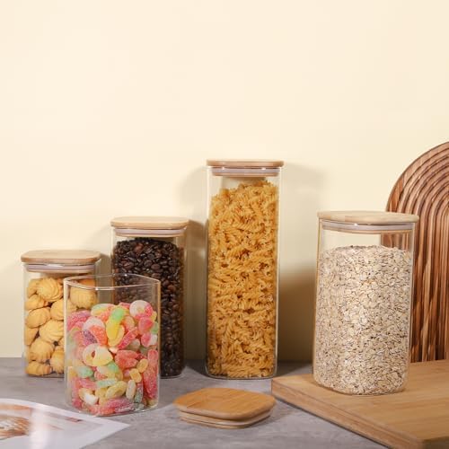 Glass Food Storage Jars 76 oz Set of 3,Glass Storage Containers Clear Glass Food Canister with Bamboo Lid Airtight For Serving Tea, Coffee, Flour, Sugar, Candy, Cookie, Spice and More (Square) - Image 6