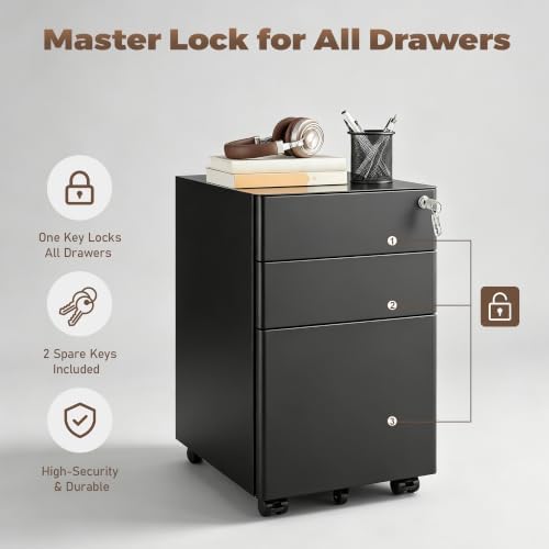 Guizeeopo Fully Assembled 3 Drawer Filing Cabinets for Home Office - Image 7