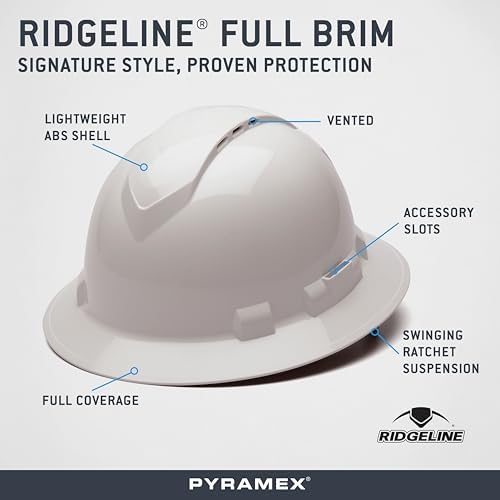 Pyramex Ridgeline Full Brim Hard Hat 4 Point Ratchet Vented - Image 2