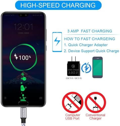 USB C Cable Fast Charging Nylon Braided 3Pack 6ft USB A to Type C Cord - Image 5