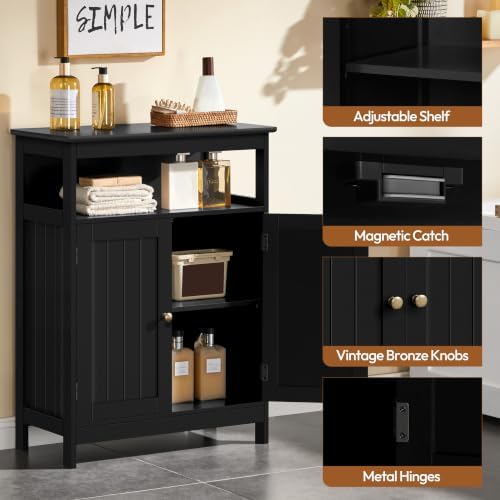 Yaheetech Small Bathroom Storage Cabinet with Double Beadboard Doors, Black - Image 5