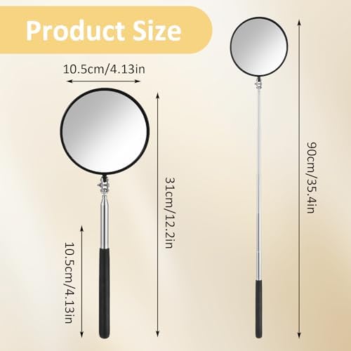 Telescoping Inspection Mirror, 360 Rotation Flexible Inspection Mirror Circular Inspection Mirror with Retractable Handle Round Inspection Mirrors for Checking Vehicle Condition(Dia-4 Inch) - Image 2