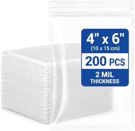 Small Plastic Bags, 4x6 in 200pcs 2 Mil Thick Mini Zip Bags for Jewelry Cards, Stickers, Cookies, Crafts, Samples, Seeds, Small Business Packaging & Home Organization by Bonison