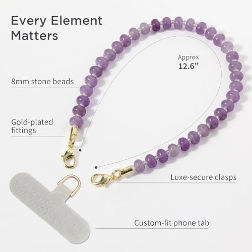 POSADINA Natural Stone Phone Charm, Beaded Healing Phone Wrist Strap, Handmade Cellphone Chain Lanyard with Tether Tab - Image 5