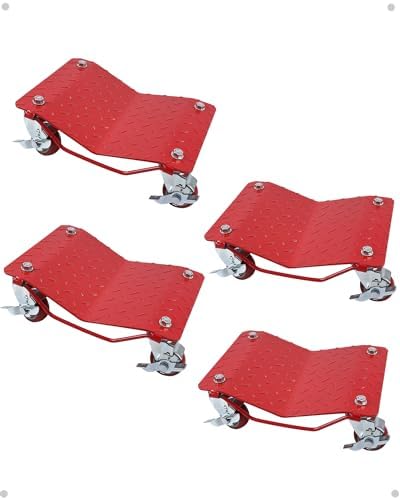Garvee Car Dolly Set of 4 with 6000 LBS Capacity, Carbon Steel Heavy Duty Car Mover Wheel Dollies with Antiskid Plate & 360 Degree Rotatable Wheel, 16 in *13 in, Red by Garvee