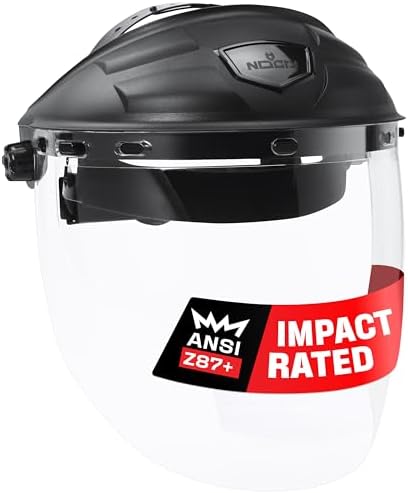 NoCry Premium Safety Face Shield for Grinding and Cutting — Clear Anti-Fog, Impact Resistant Visor and Adjustable Headgear — ANSI Z87.1 Certified for Industrial Use — Washable Sweatbands Included by NoCry