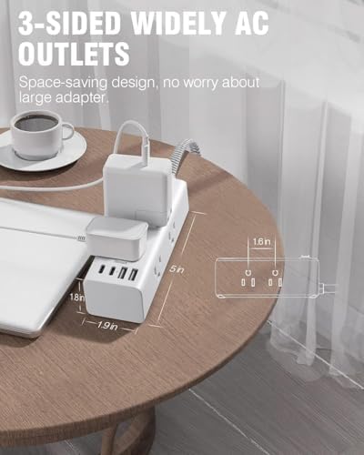 One Beat Power Strip Surge Protector, 3Ft Short Extension Cord Flat Plug - Image 6