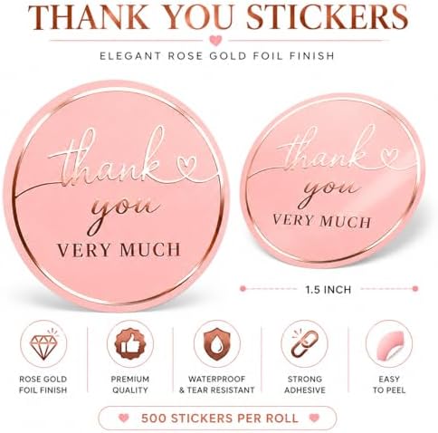 Thank You Stickers, 500 Blush Pink Round, 1.5 Inch - Image 3