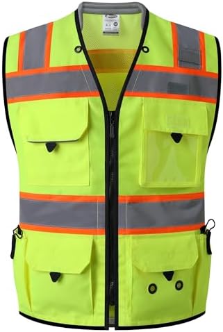 JKSafety Hi-Vis Unisex Surveyor Safety Vest Heavy Duty PPE Inner Pockets ANSI/ISEA Compliant by JKSafety