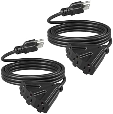 DEWENWILS 2 Pack 10FT Black Outdoor Tri-Tap Extension Cord 16/3, ETL Listed by DEWENWILS
